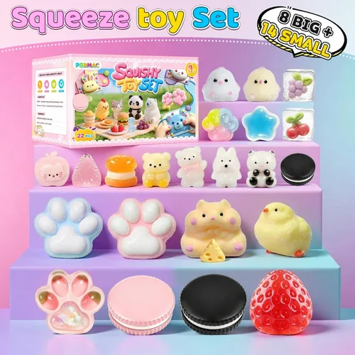 Vista 8 de 22PCS Squishy Toys Set, Adorable Fidget Toys Kit for Kids & Adults