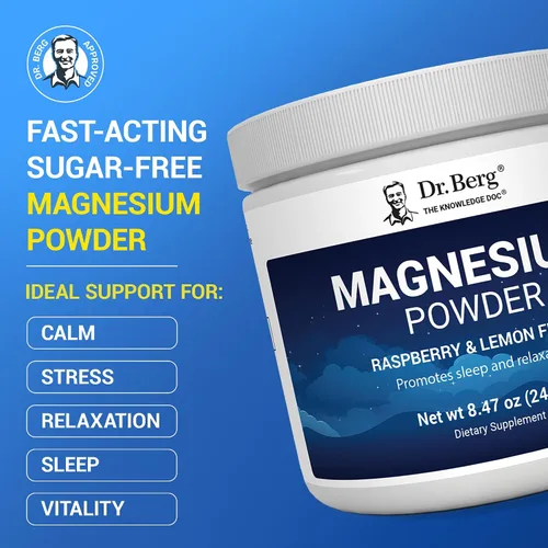 Vista 2 de Dr. Berg - Polvo de glicinato de magnesio para dormir, relajación y alivio del estrés, ahora incluye vitamina D3 y zinc, delicioso sabor a frambuesa
