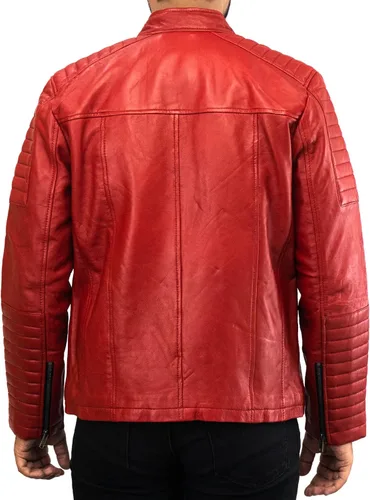 Vista 6 de Chaqueta de motociclista Cafe Racer para hombre, de piel roja a la moda