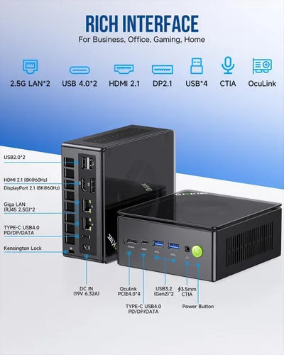 Vista 8 de GMKtec K8 Plus Gaming Mini PC AMD Ryzen 7 8845HS 32GB Dual DDR5 512GB SSD