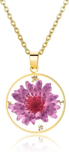 Vista 30 de Pressed Flower Necklace Gift for Women Personalized Handmade Necklaces Birth Flower Necklace