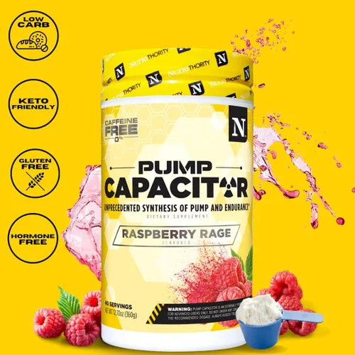 Vista 4 de Nutrithority Condensador de bomba no estimulante, sin azúcar, preentrenamiento para hombres y mujeres, rabia frambuesa, 40 porciones, refuerzo