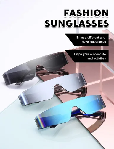 Vista 6 de MASDUN Gafas de sol futuristas envolventes sin montura para mujeres y hombres gafas de sol Cyberpunk con visera