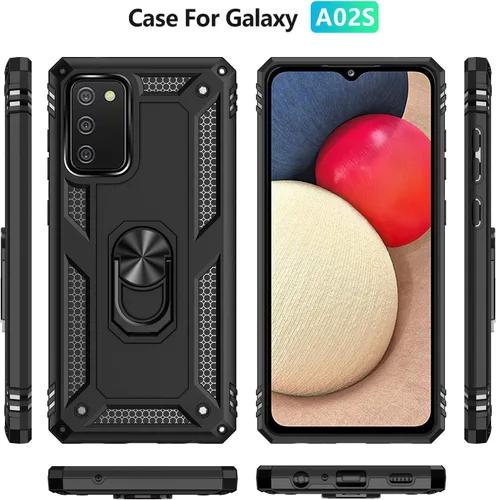 Vista 2 de Dionsibei Carcasa de grado militar para Samsung Galaxy A02S, anillo giratorio de metal 360, soporte de soporte, armadura, resistente, a prueba
