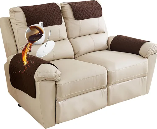Vista 25 de Funda para Reposabrazos de Sofá, Funda para Reposacabezas de Silla Reclinable, Funda de Sillón con Bolsillos, Protector de Muebles Acolchado Beige