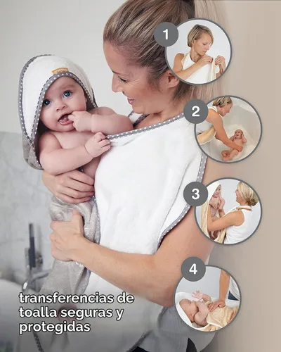 Vista 2 de Cuddledry Toalla de baño para bebé manos libres, algodón lujosamente suave y viscosa derivado de bambú con capucha toalla de bebé Toalla de Gris