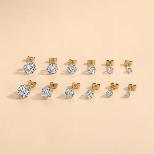 Vista 3 de Stud Earrings Set LUCKYPADS 12 Pairs Stud Earrings for Women Hypoallergenic Stainless Steel Stud Earrings Pack Men Earrings Stud with Cubic Zirconia