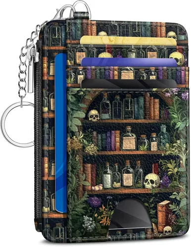 Vista 19 de Kelvoris Tarjetero pequeño para mujer, cartera delgada con bloqueo RFID, llavero con bolsillo para monedas con cremallera, bolsillo frontal