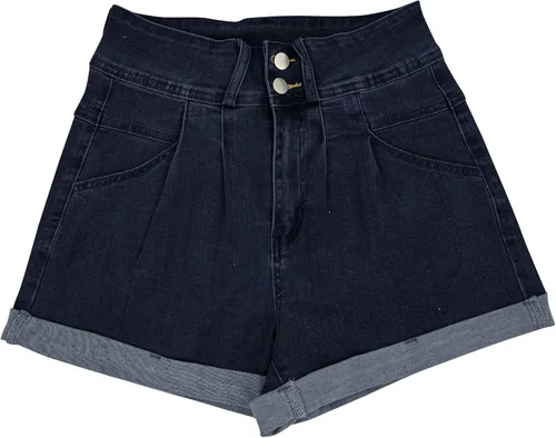 Vista 4 de Pantalones cortos de mezclilla casuales de cintura alta con bolsillos para mujer