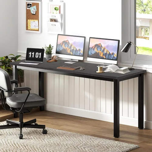 Vista 9 de Escritorio grande de madera para computadora de 47 pulgadas, escritorio de estilo moderno y simple para oficina en casa, dormitorio, escritorio
