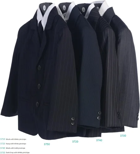 Vista 3 de Traje de 5 piezas de rayas azul marino con corbata burdeos