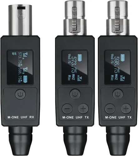 Vista 2 de YXG Transmisor XLR inalámbrico UHF y receptor sistema de micrófono inalámbrico enchufable para micrófono dinámico/condensador, con alimentación