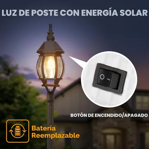 Vista 6 de LUTEC Lámpara solar para poste, luz de poste impermeable del anochecer al amanecer con vidrio transparente, exterior de aluminio vintage negro