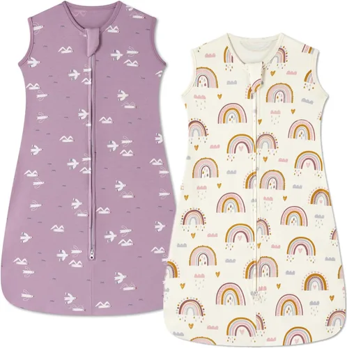 Vista 11 de insular Paquete de 2 mantas de algodón para bebé, saco de dormir con cremallera de 2 vías para niños y niñas, unisex