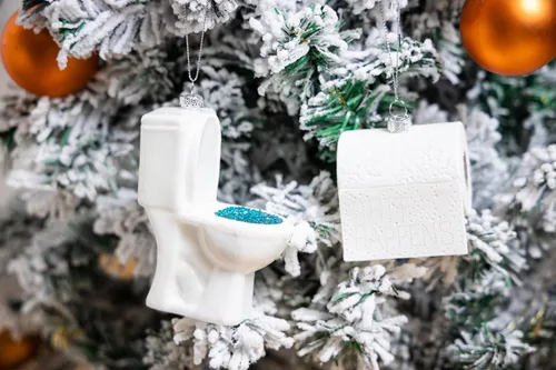 Vista 6 de Juego de 2 adornos de papel higiénico y papel higiénico de vidrio soplado para árbol de Navidad