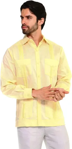 Vista 7 de Mojito Collection Camisa Guayabera clásica de mezcla de polialgodón de manga larga, Blanco