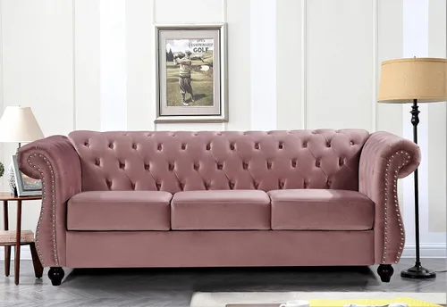 Vista 19 de Container Furniture Direct Feinstein - Sofá de terciopelo moderno Chesterfield para sala de estar con cabezas de clavos, acolchado de diamante