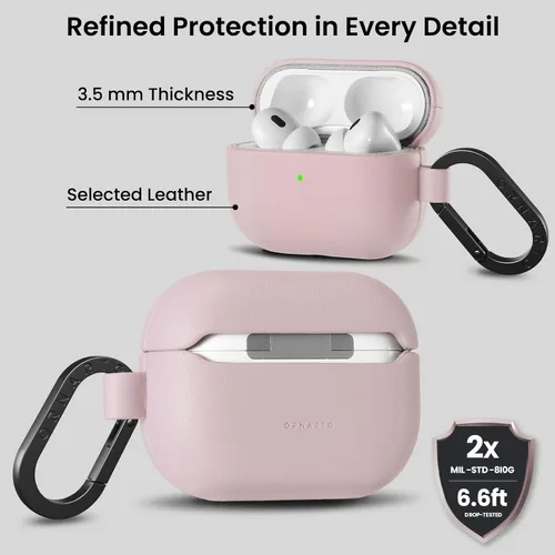 Vista 3 de ORNARTO for AirPods Pro 2 Case, Vegan Leather Cover, Blush Pink Rosa rubor