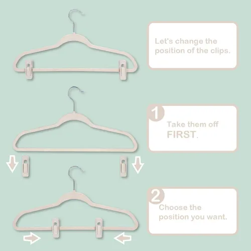 Vista 3 de Trgowaul Perchas de terciopelo - Clips fuertes para pantalones delgados (20 unidades, beige)