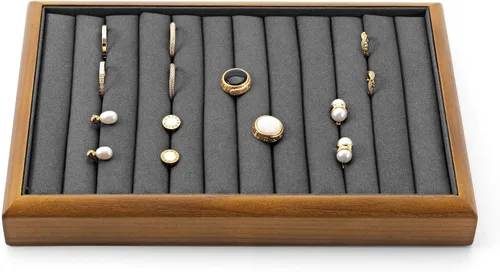 Vista 17 de Oirlv Bandeja Organizadora de Joyas Colgante de Madera Maciza de 12 Rejillas con Forro para Cajón de Joyas (Gris)