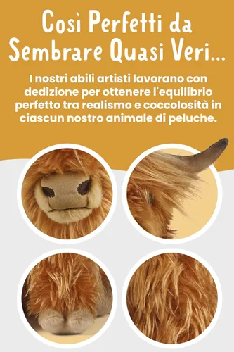 Vista 7 de Living Nature Highland Cow - Animal de peluche marrón Juguete de granja de felpa de primera calidad Regalo de juguete suave para niños
