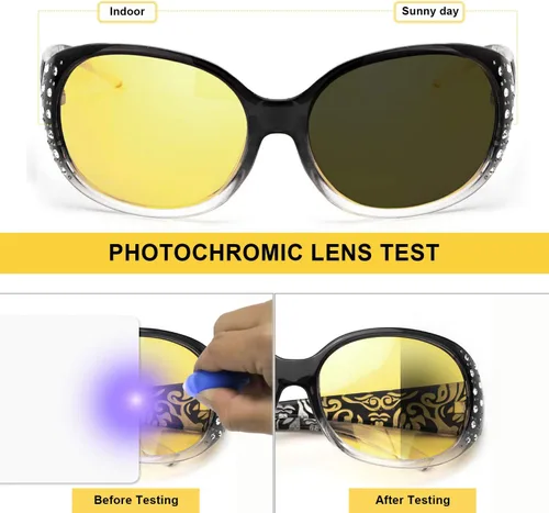 Vista 15 de LVIOE Gafas de conducción de visión nocturna envolventes antirreflejos con lente amarilla polarizada para mujer