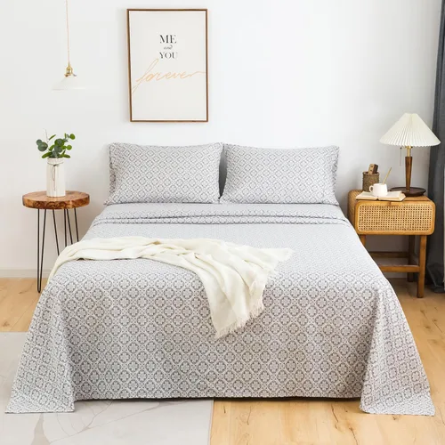 Vista 2 de KACEMOO Juego de sábanas Queen de 4 piezas con estampado floral beige, juego de sábanas bohemias de microfibra con bolsillo profundo, lujosas Beige