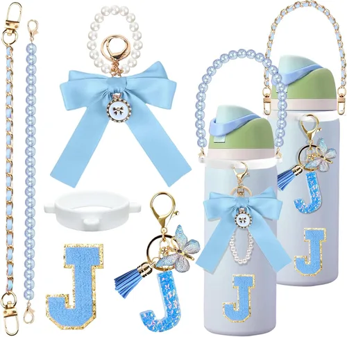 Vista 50 de 6 piezas de accesorios con letras para botella de agua Owala 24 oz 32 oz 40 oz, con lindos dijes iniciales y correa para el asa, compatible