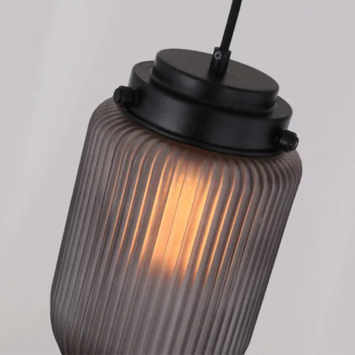 Vista 7 de 2 Pack Modern Smoke Gray Pendant Lights, Nordic Cylindrical Striped Glass Shade Ceiling Hanging Lighting, Adjustable Height E27/E26 Sockets