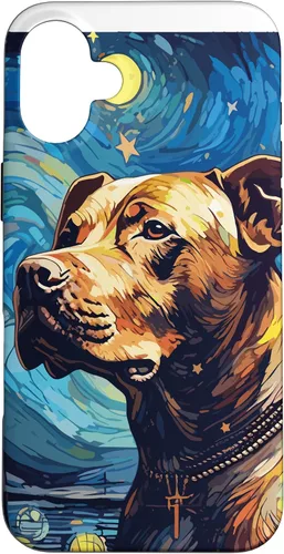 Vista 23 de Funda para iPhone 16 Pitbull Starry Night para perro, mamá, perro, papá