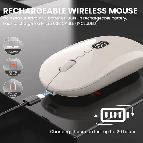Vista 4 de MAGIC-REFINER X1 - Mouse inalámbrico para computadora portátil con nivel de batería visible, mouse USB ultra delgado portátil de 2.4G, clic