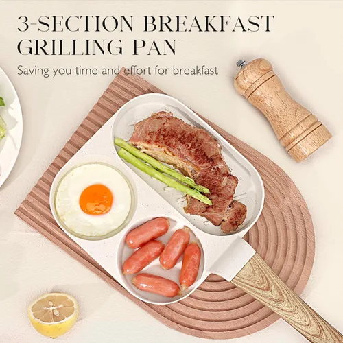 Vista 3 de GiPP Sartén de cerámica antiadherente para huevos, sartén dividida 3 en 1 para tortilla de desayuno, 7.9 pulgadas con mango resistente al calor