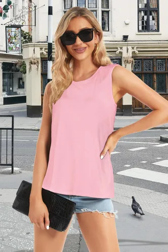 Vista 3 de Camisetas sin mangas para mujer, de verano, informales y holgadas, blusas tipo túnica