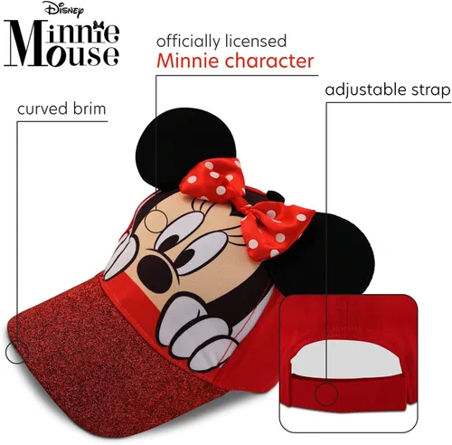 Vista 2 de Disney Gorra de béisbol con purpurina de Minnie Mouse para niña, sombrero de disfraz de Minnie Mouse con orejas 3D (2-7)