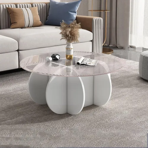 Vista 22 de HM&DX Mesa auxiliar redonda de cristal, base de madera maciza y parte superior de vidrio templado transparente, mesa auxiliar de café, mesa central