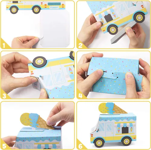 Vista 3 de Bessmoso - Cajas de regalo de fiesta de helados con forma de camión de helados, cajas de dulces para verano, cajas de dulces con chispas temáticas
