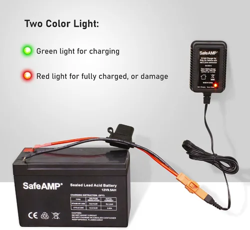 Vista 5 de SafeAMP Cargador de 12 V para vehículos de paseo, conector rojo de 2 pines