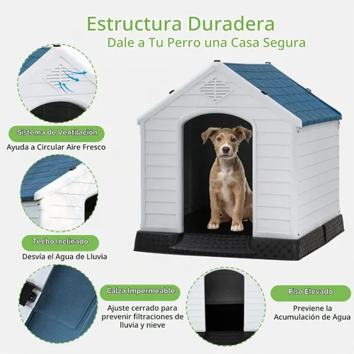 Vista 2 de Casa de plástico resistente al agua para perros pequeños, casa para perros para interiores y exteriores, refugio para cachorros con rejillas