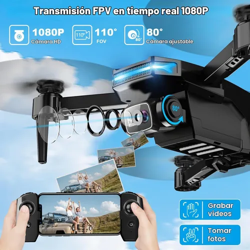 Vista 3 de Drone con cámara 1080P - Drone plegable RC Quadcopter FPV con control Negro