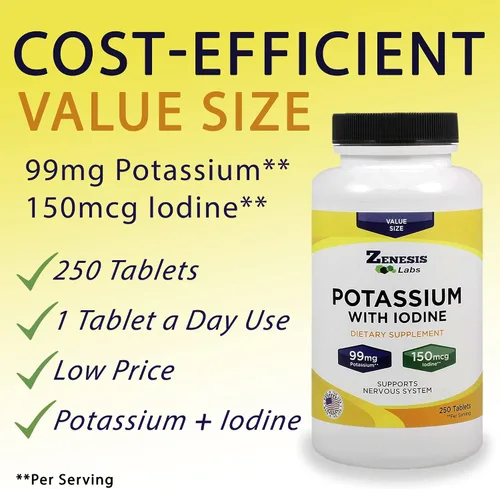 Vista 4 de Suplemento de apoyo con gluconato de potasio con yodo Kelp, de 250 comprimidos, 0,003 oz por tableta con 0,000005 oz de yodo, para la presión
