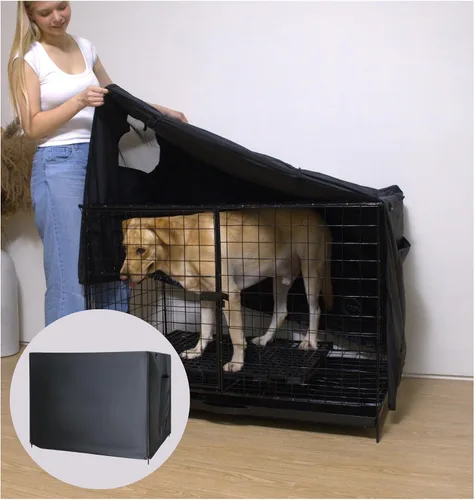 Vista 2 de Funda de jaula para perro de 36 pulgadas, material impermeable mediano, duradero, reductor de luz e impermeable con bolsa de almacenamiento, ventana