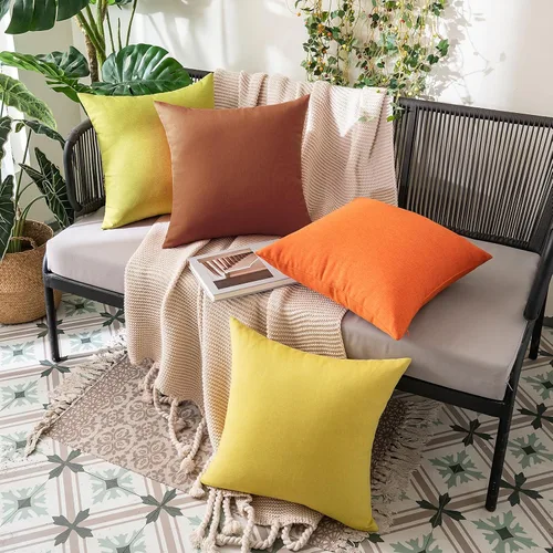 Vista 7 de MIULEE - Paquete de 2 fundas decorativas de cojín para exterior, impermeables, sólidas, de lino sintético, para jardín, casa de campo, para verano