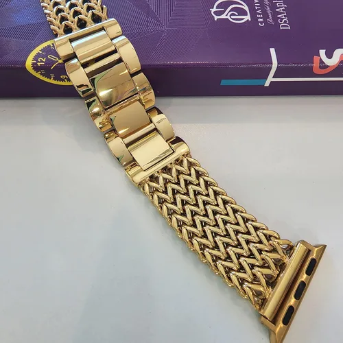 Vista 3 de Pulsera de eslabones de cadena ajustable compatible con Apple Watch Ultra (1.772 pulgadas (L), malla X YG) Malla de oro amarillo D8