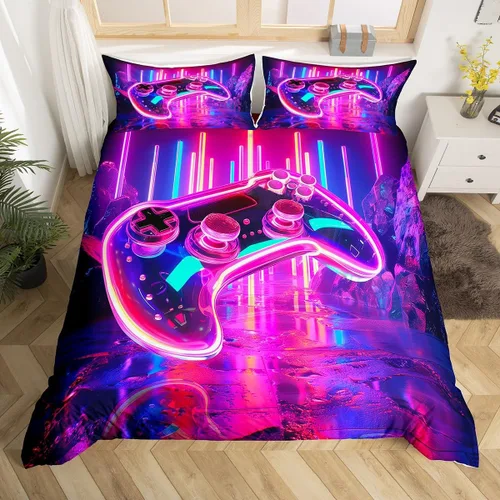 Vista 21 de Erosebridal - Ropa de cama para adolescentes y niños, estampado de control de videojuegos, funda de edredón tamaño individual, 2 piezas con 1 funda
