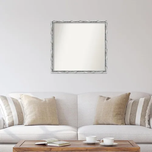 Vista 4 de Amanti Art Silver Bathroom Mirror for Over Sink, 28x30 Custom Made Scratched Wave Chrome Rectangle Vanity Mirror, Large Traditional Wood Frame