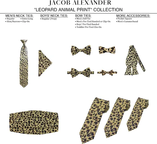 Vista 2 de Jacob Alexander Corbata de cuello de longitud regular con estampado animal de leopardo para hombre, Marrón Bronceado Negro