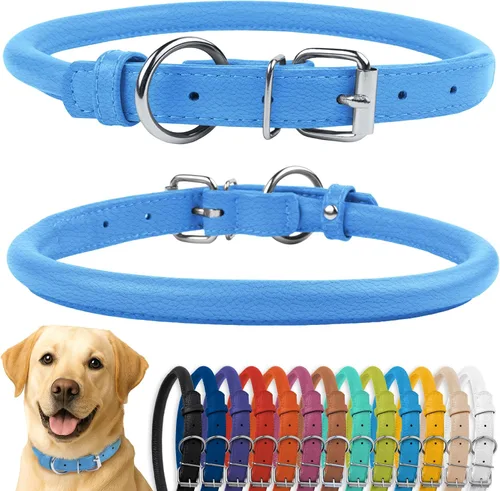 Vista 84 de CollarDirect - Collar de cuero enrollado para perro, collar redondo acolchado suave para cachorro, collar de cuero auténtico hecho a mano