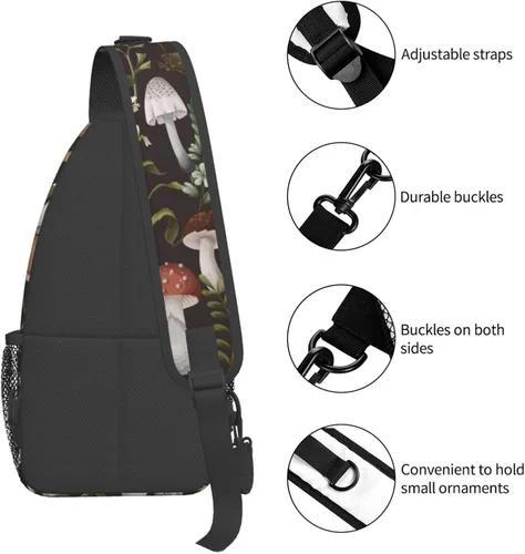 Vista 5 de vbtaroix Bolso bandolera de hongo ligero para mujeres y hombres, mochila de hombro, bolsa de pecho, mochila para viajes, senderismo
