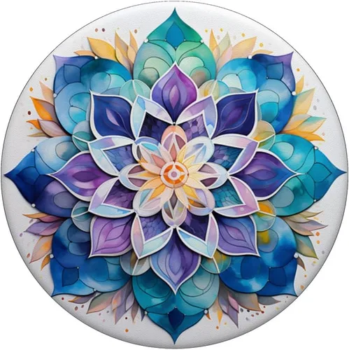 Vista 3 de PopSockets Adhesivo PopGrip Colorido Mandala Púrpura Azul Acuarela Diseño PopSockets