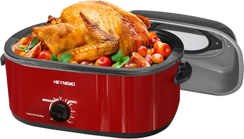 Vista 11 de Horno tostador de 18 cuartos de galón con tapa de autohilvanado, horno eléctrico de pavo de acero inoxidable de 1450W con asas de tacto frío, Negro